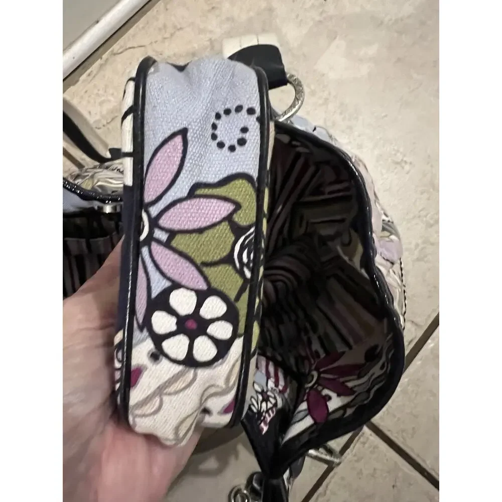 Brighton Blue Purple Floral Paisley Quilted Vinyl Covered Tote Bag 17x10x6 - Picture 11 of 16